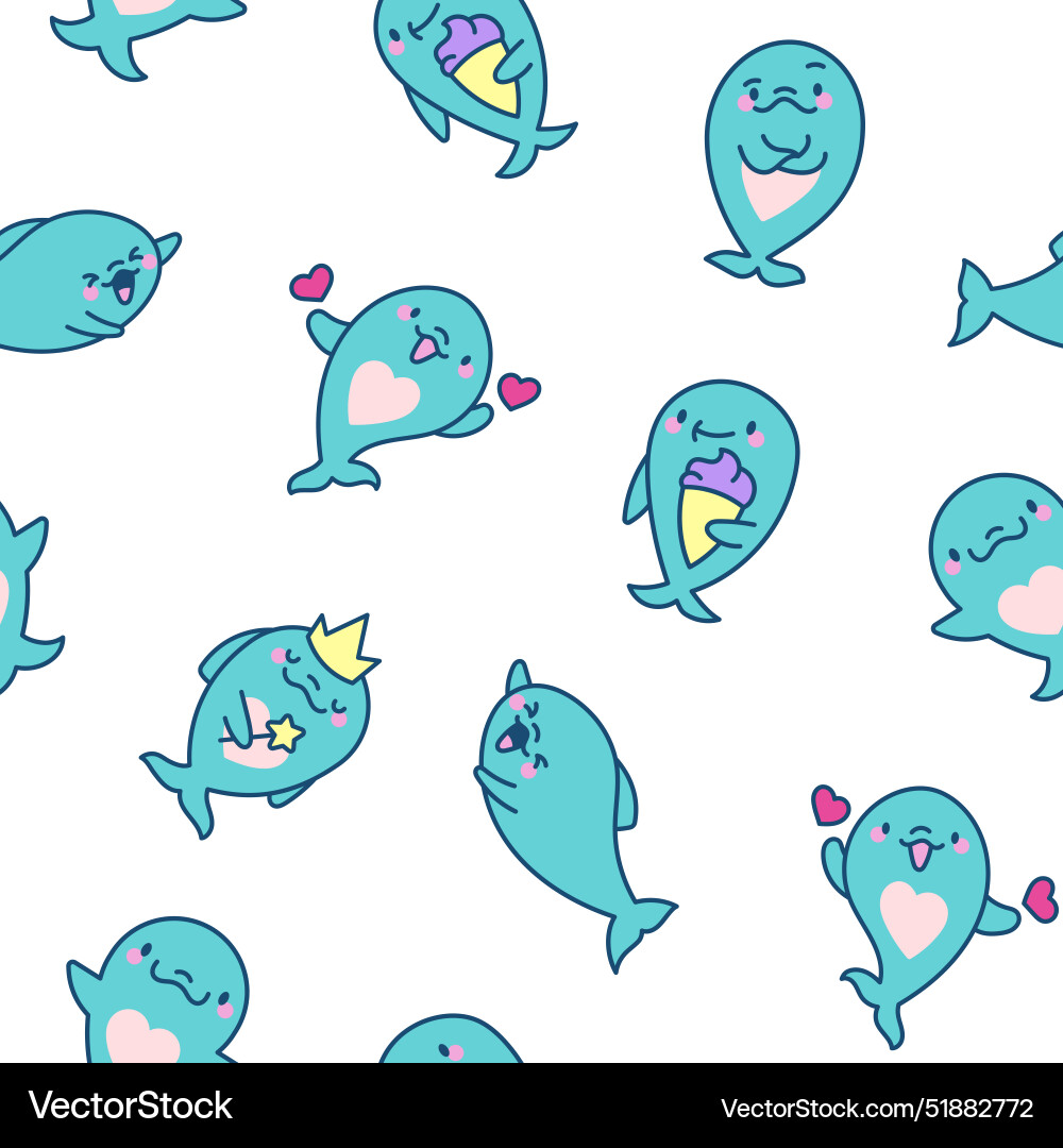 Funny dolphin characters seamless pattern Funny dolphin characters seamless pattern vector image