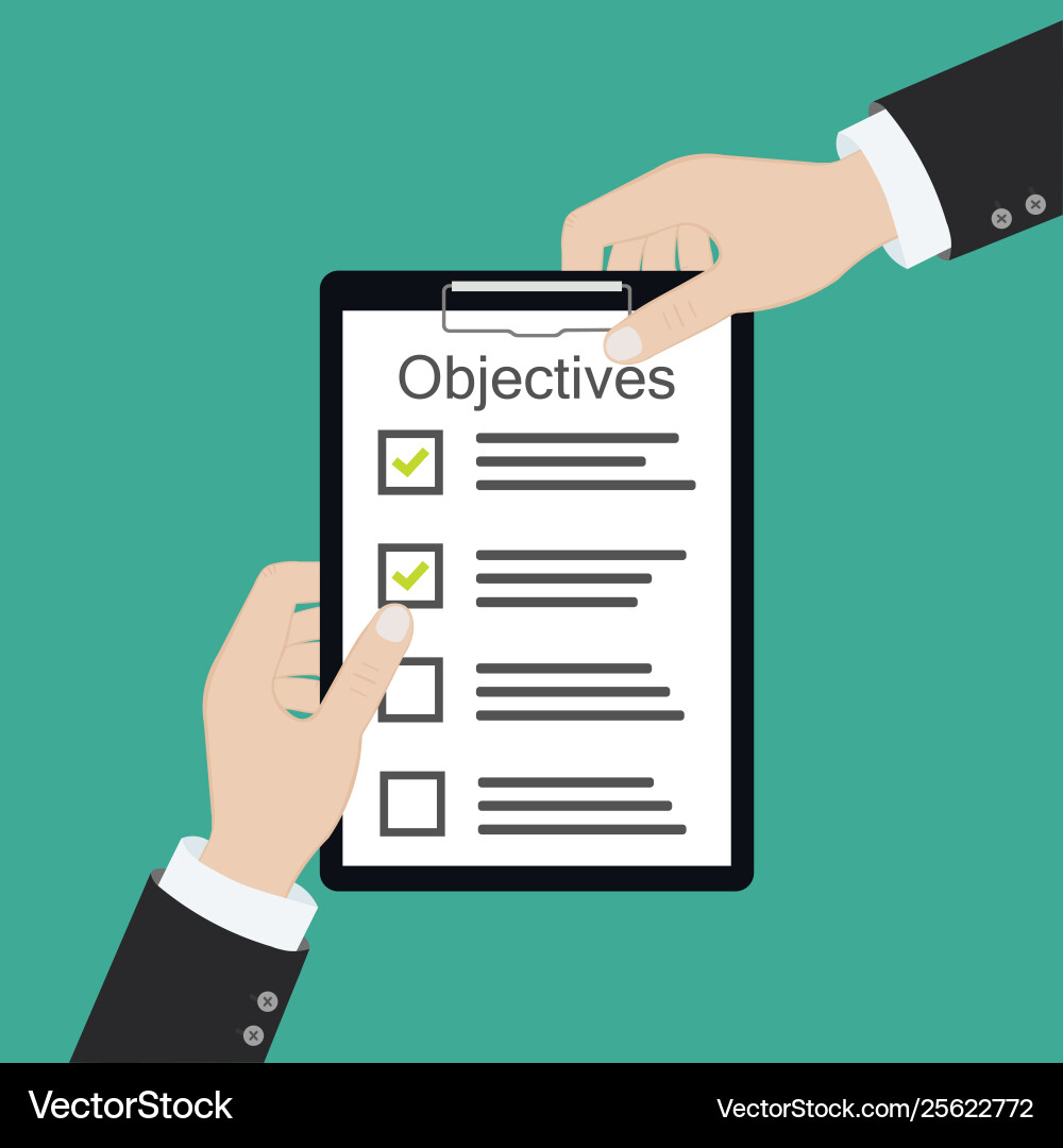 In hand objective board goal check list Vector Image