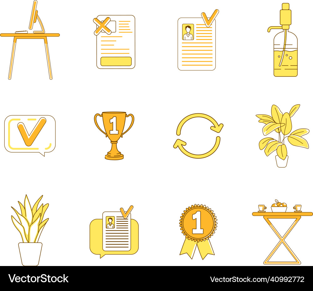 Office items yellow linear objects set business Office items yellow linear objects set business vector image