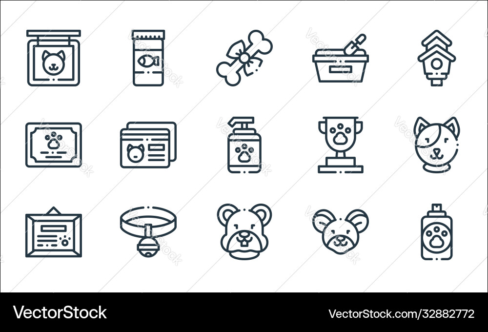 Pets line icons linear set quality Pets line icons linear set quality vector image