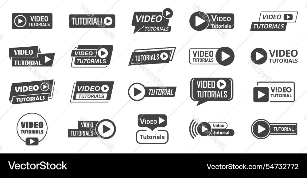 Play video tutorials icon set in flat style Play video tutorials icon set in flat style vector image