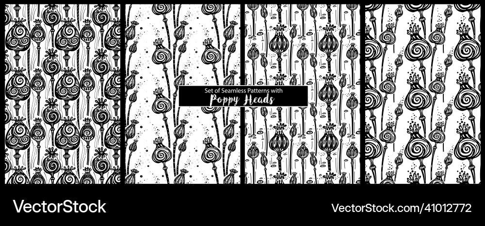 Set of seamless patterns with poppy heads Set of seamless patterns with poppy heads Vector Image