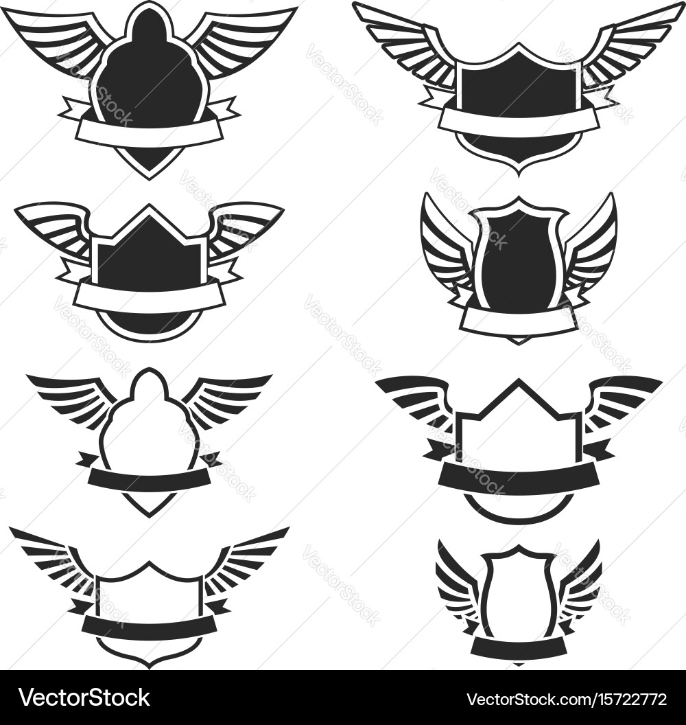 Set of the empty emblems with wings design vector image
