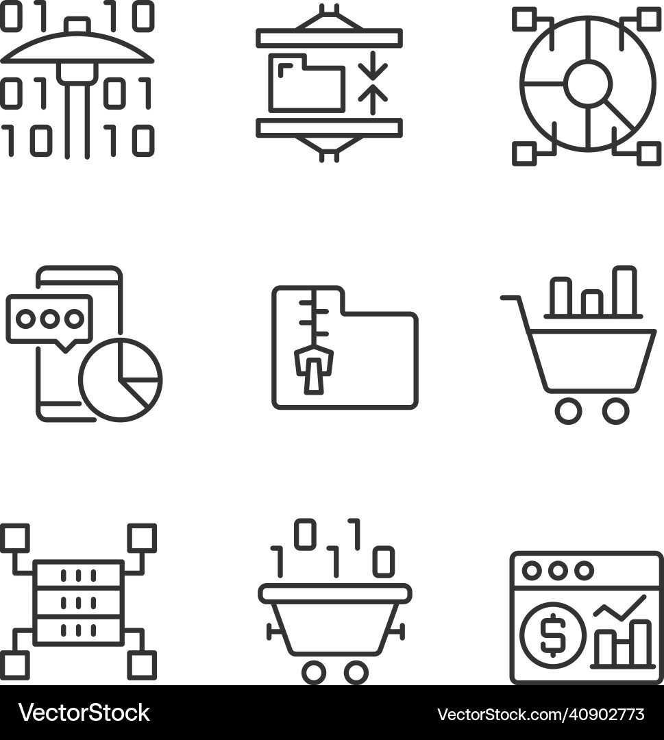 Data mining processes linear pixel perfect icons Data mining processes linear pixel perfect icons vector image