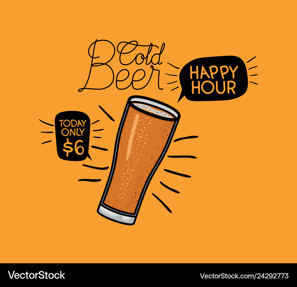 Happy Hour Bier Etikett mit Glas Happy Hour Bier Etikett mit Glas vektorbild