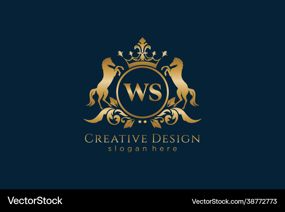Initial ws retro golden crest with circle and two vector image
