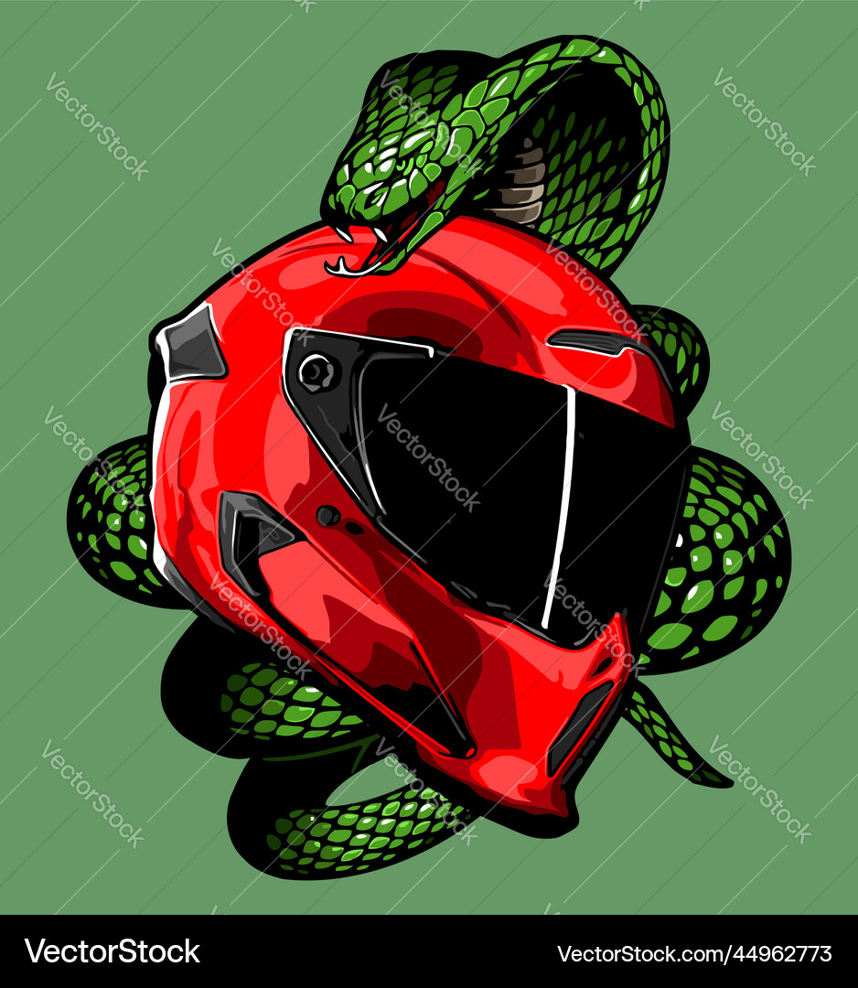 Plain red helmet wrapped around a snake Plain red helmet wrapped around a snake vector image
