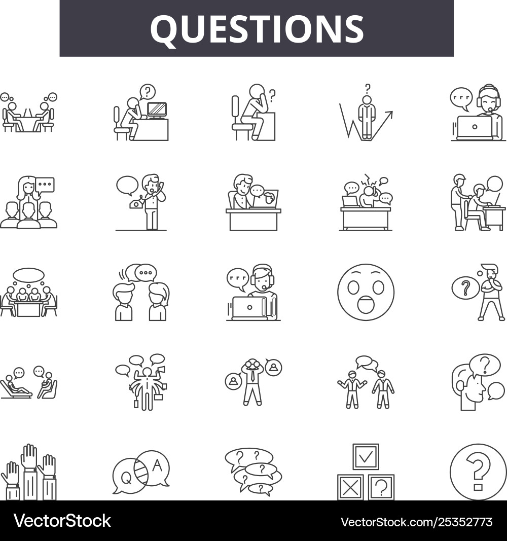 Questions line icons signs set linear Questions line icons signs set linear vector image