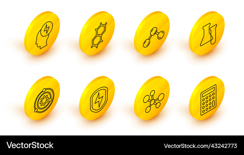 Set line calculator molecule secure shield Set line calculator molecule secure shield vector image