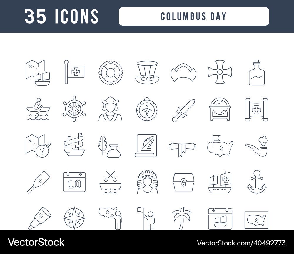 Set of linear icons columbus day vector image