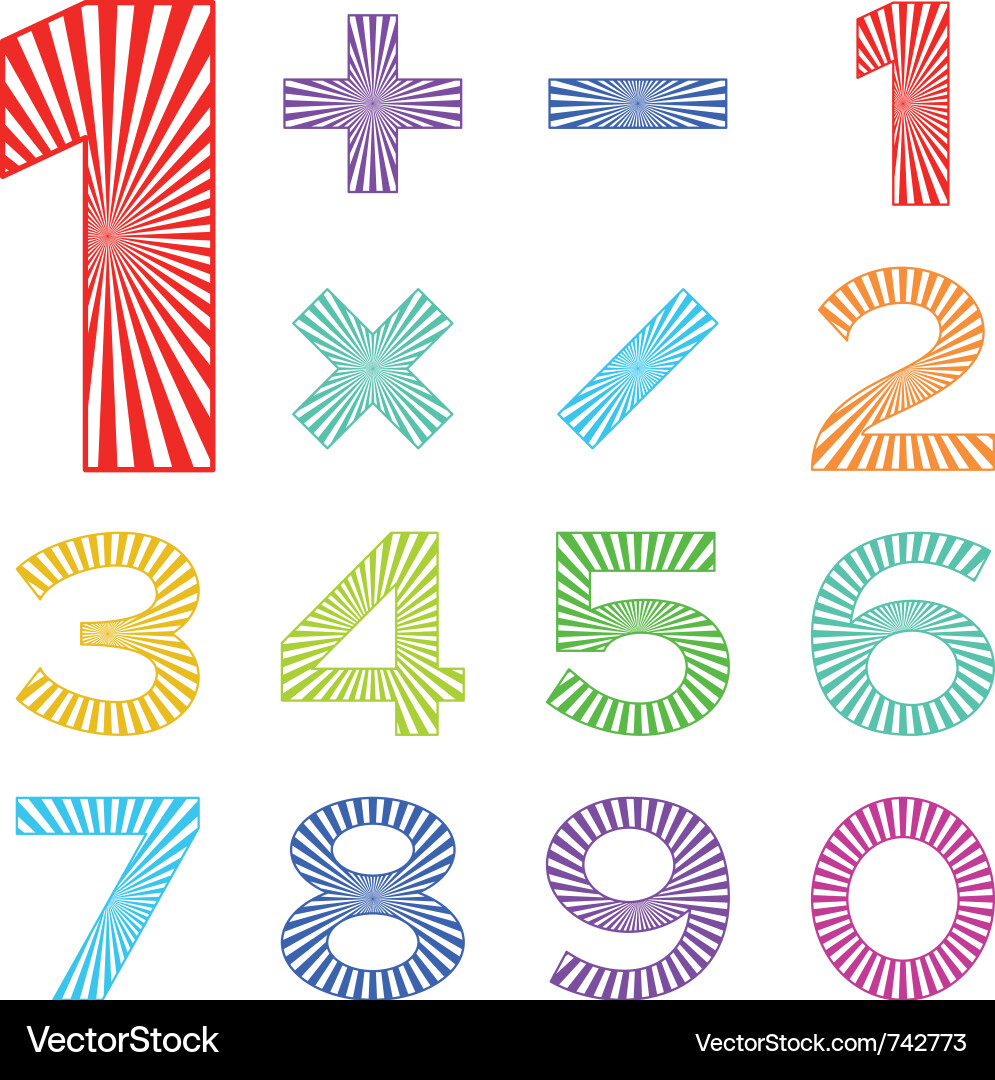 Set of numbers with radiant pattern Vector Image