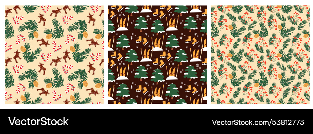 Winter seamless patterns set Vector Image