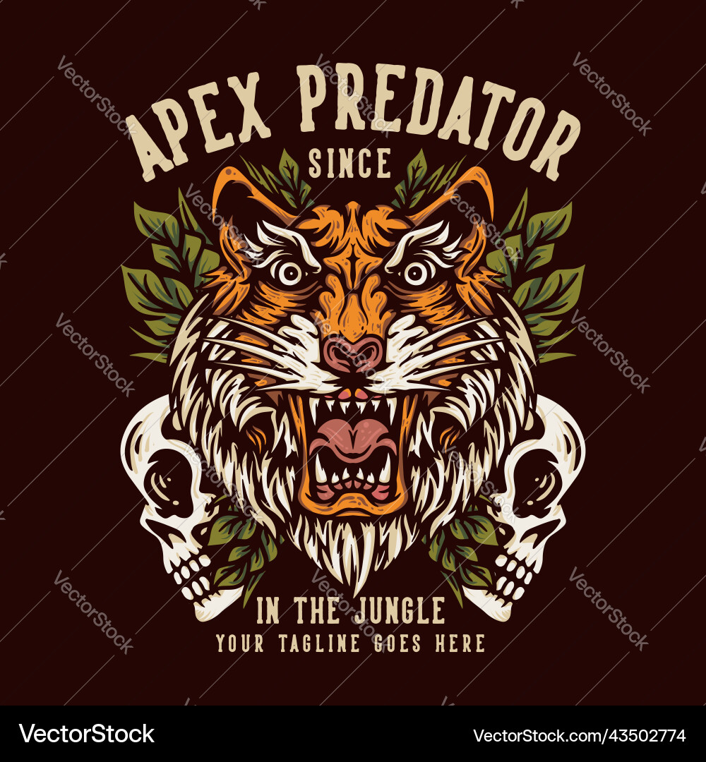 Apex Predator T-Shirt - Jungle Tiger Skull Vector Image