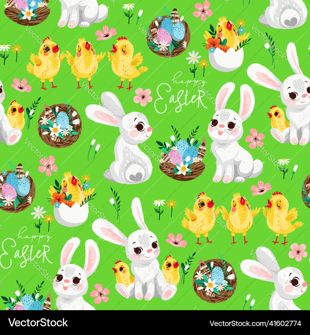 Seamless spring pattern with easter characters Seamless spring pattern with easter characters vector image