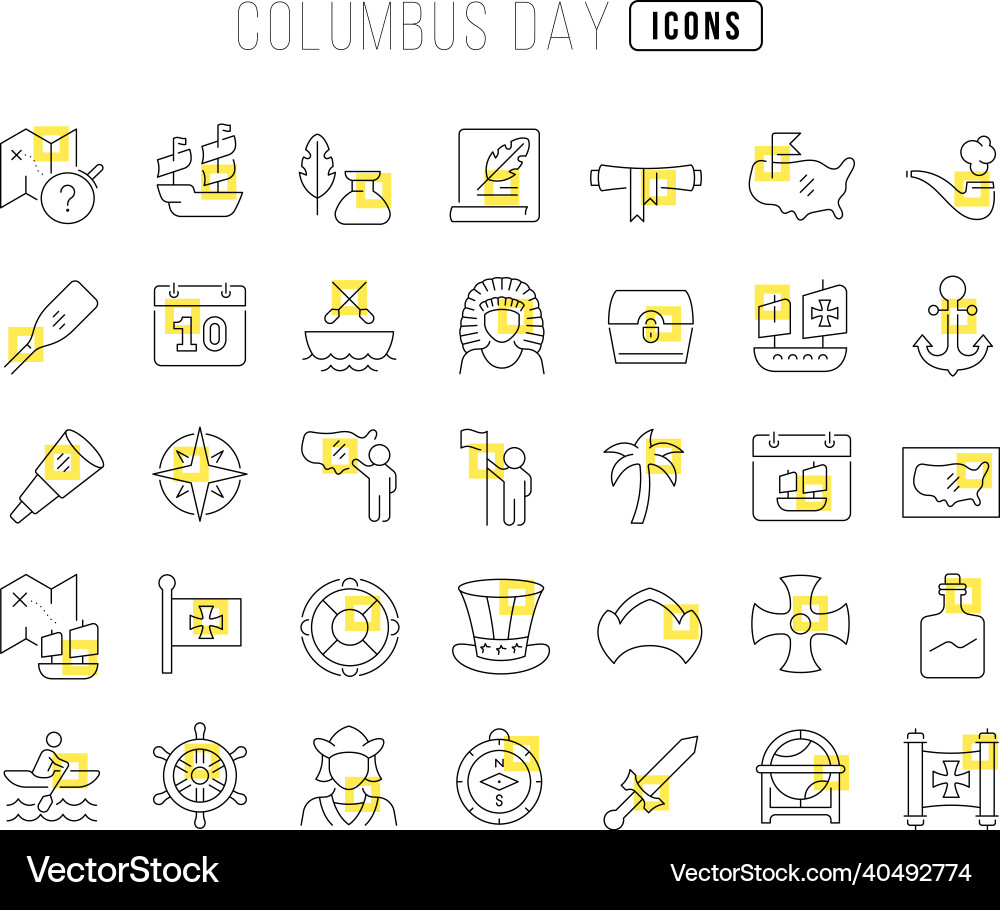 Set of linear icons columbus day Set of linear icons columbus day vector image