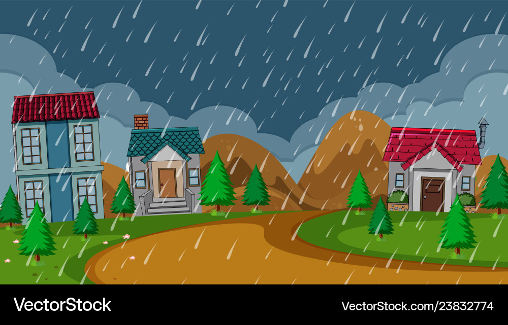 Simple rural house rainy night Royalty Free Vector Image