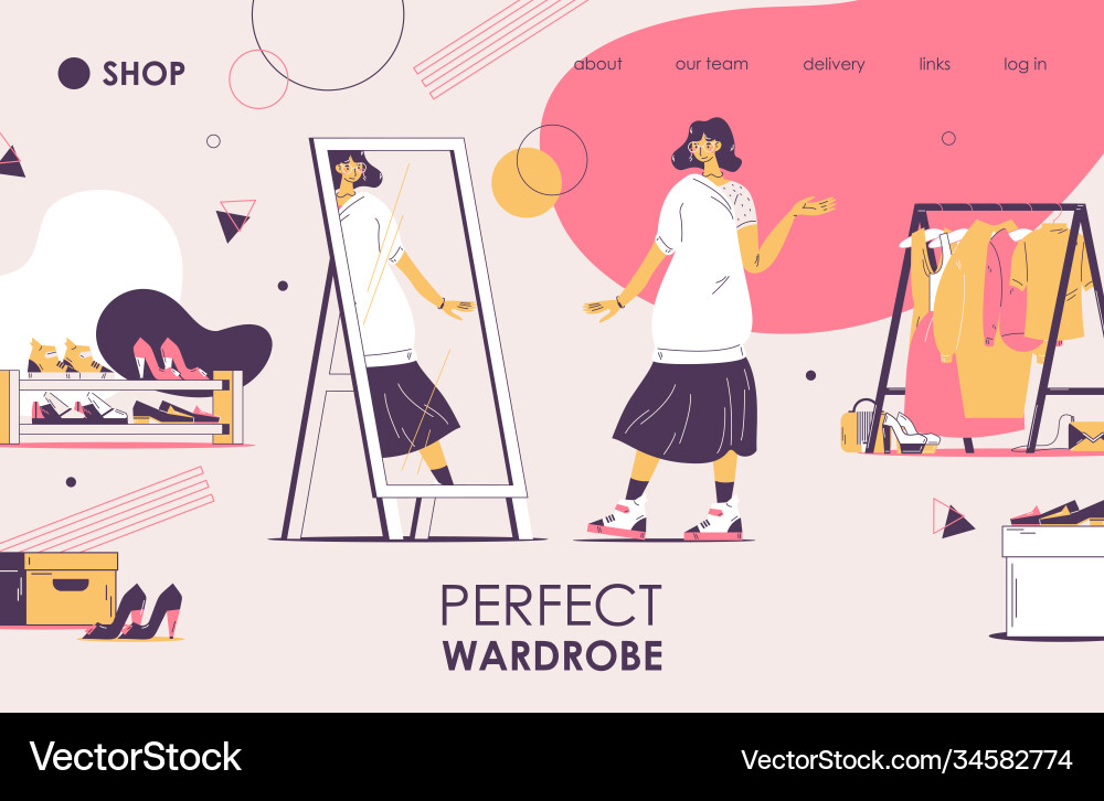 Wardrobe landing page template fashionable woman Wardrobe landing page template fashionable woman vector image