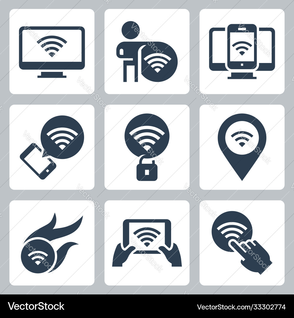 Wifi related icon set in glyph style Wifi related icon set in glyph style Vector Image