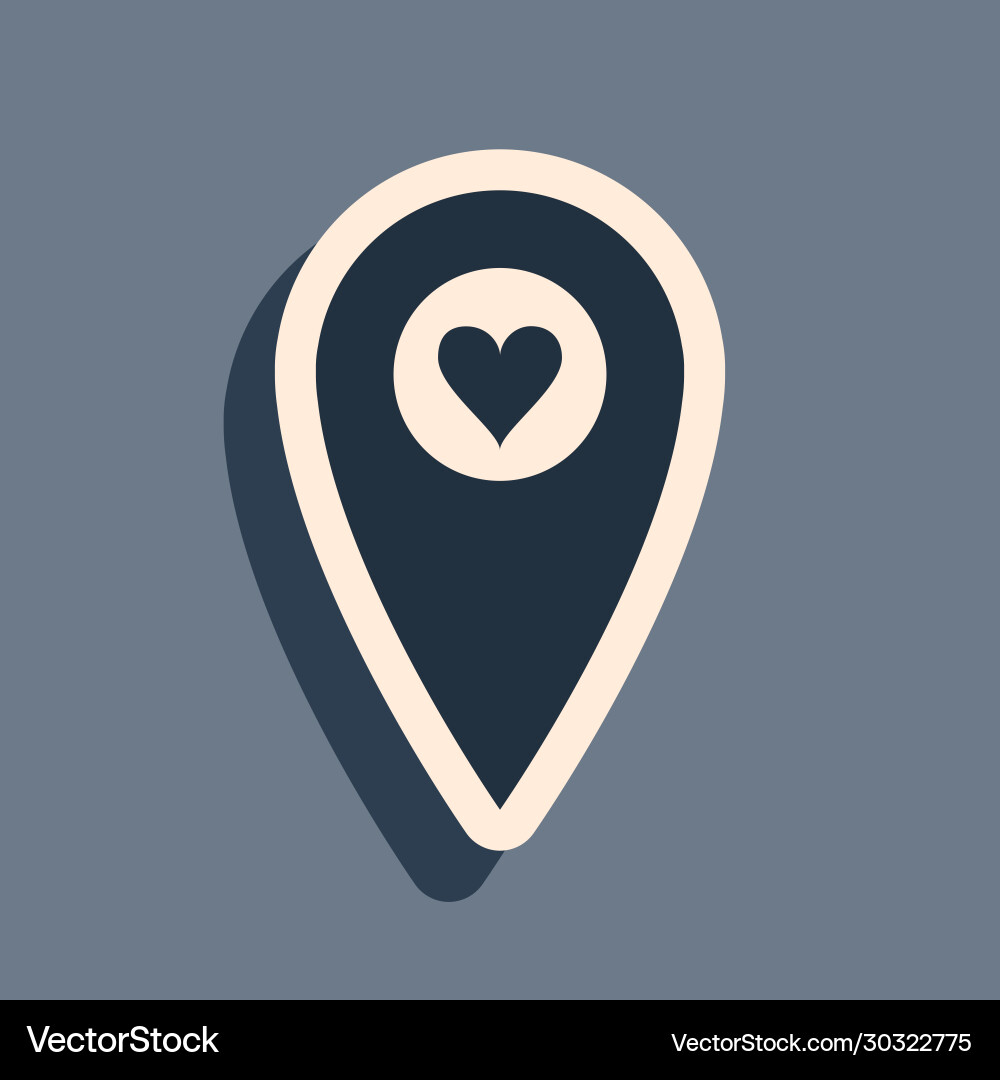 Black map pointer with heart icon isolated on grey Black map pointer with heart icon isolated on grey vector image