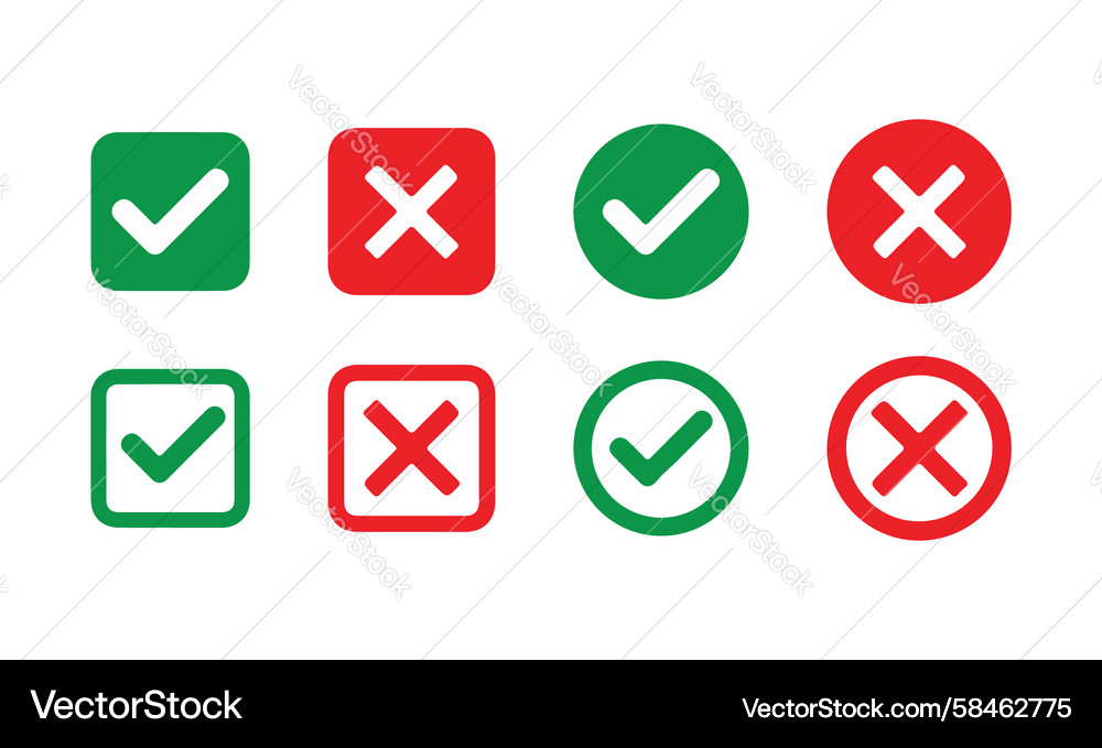 Checkmark & Cross Button Set Vector Image