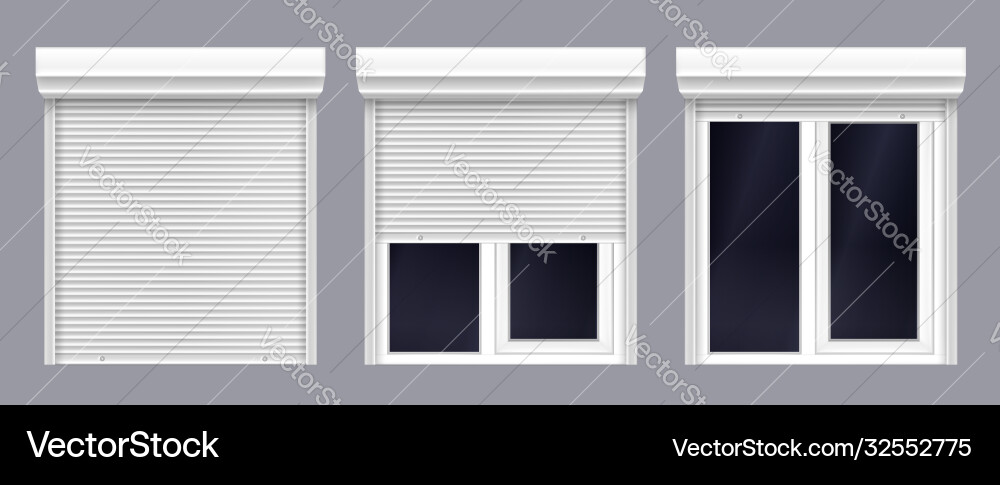 Double window with roller shutter up and close Double window with roller shutter up and close vector image