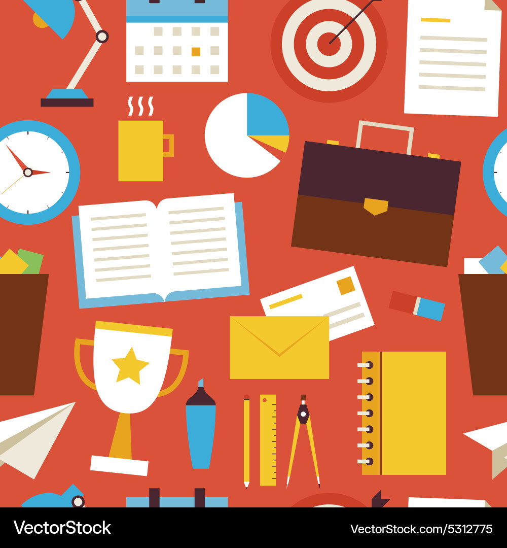 Flat seamless pattern business and office objects vector image