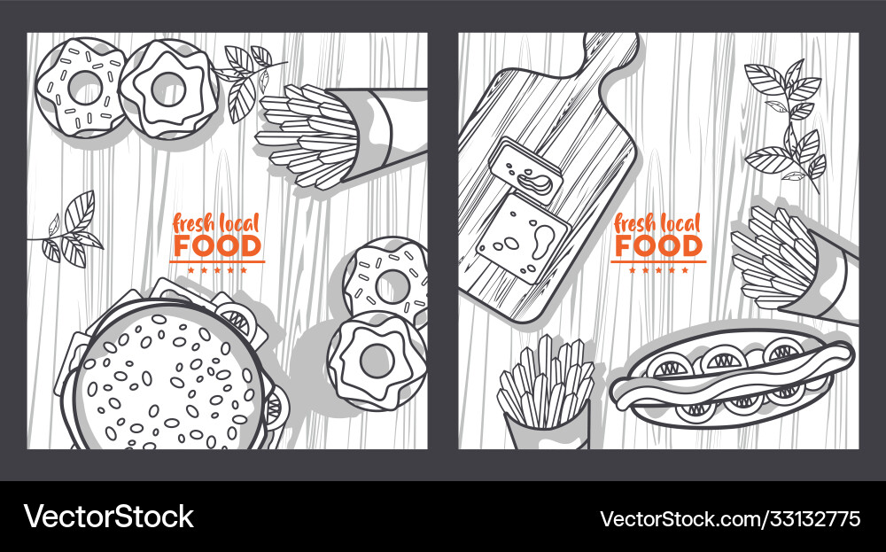 Fresh local food letterings drawing in wooden Fresh local food letterings drawing in wooden vector image