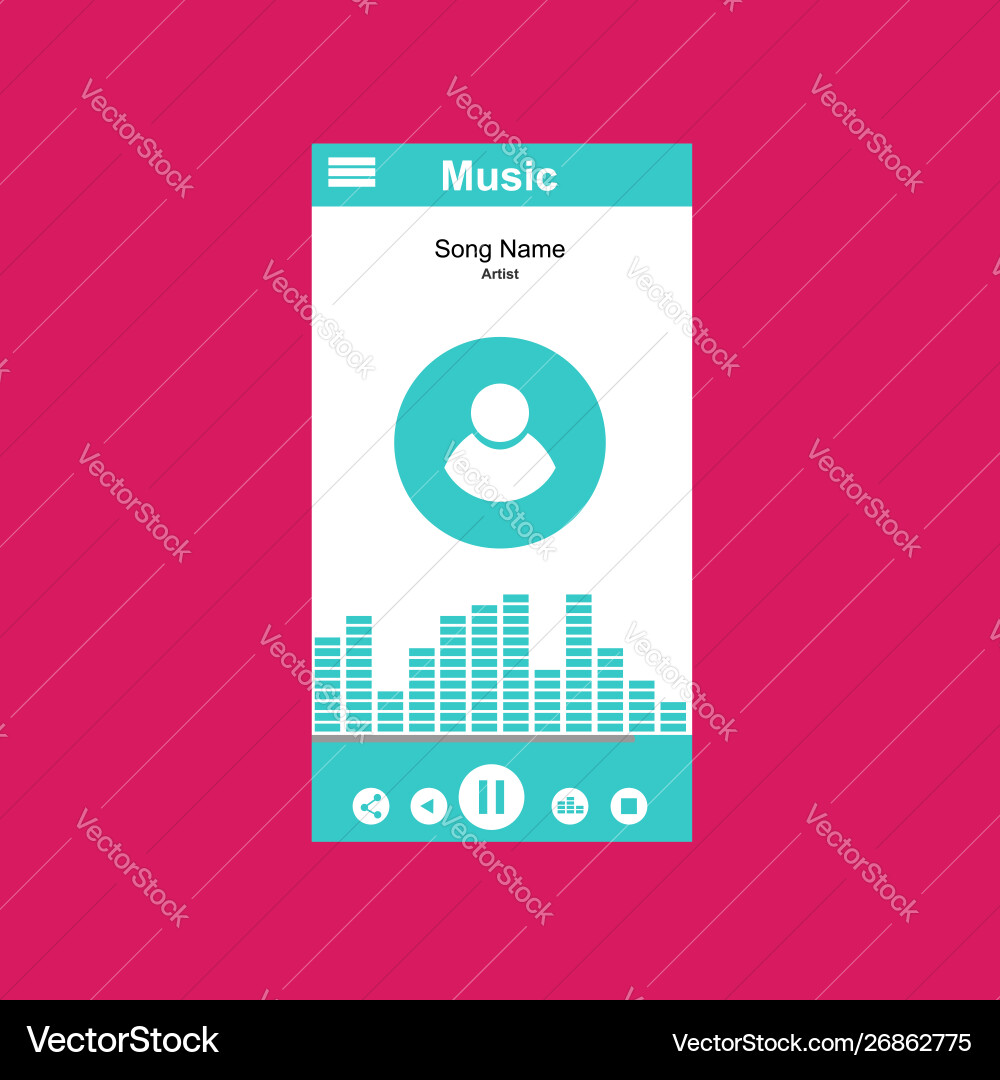 Media player application app template with flat Media player application app template with flat Vector Image