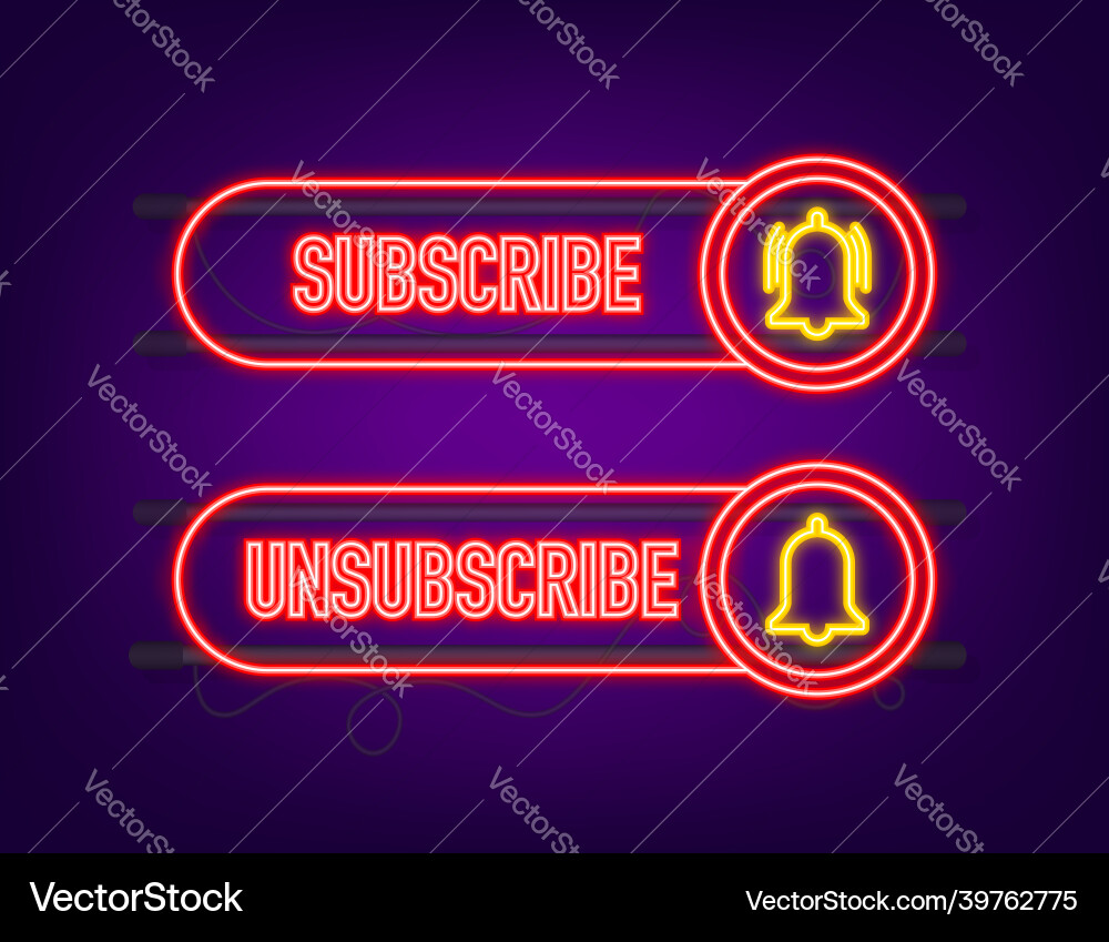 Neon Subscribe Button with Bell Vector Image