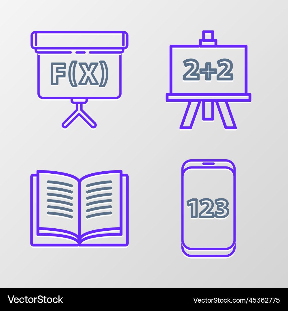 Set line mobile calculator interface open book Set line mobile calculator interface open book vector image