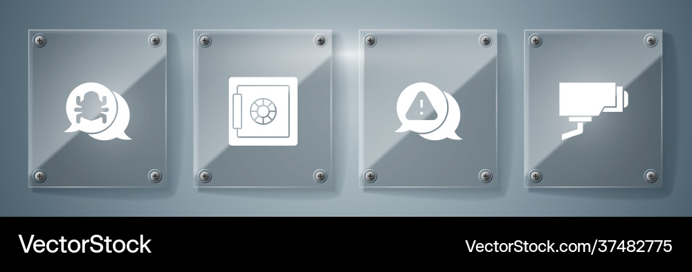 Set security camera exclamation mark in triangle Set security camera exclamation mark in triangle Vector Image