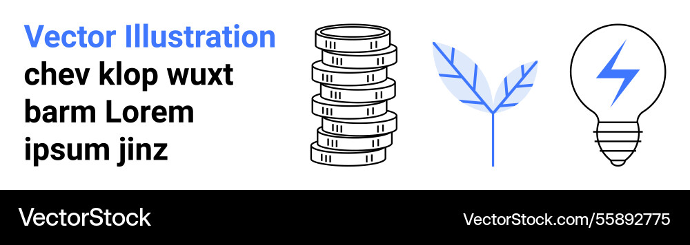 Stack of coins minimalistic leaf and light bulb Stack of coins minimalistic leaf and light bulb Vector Image