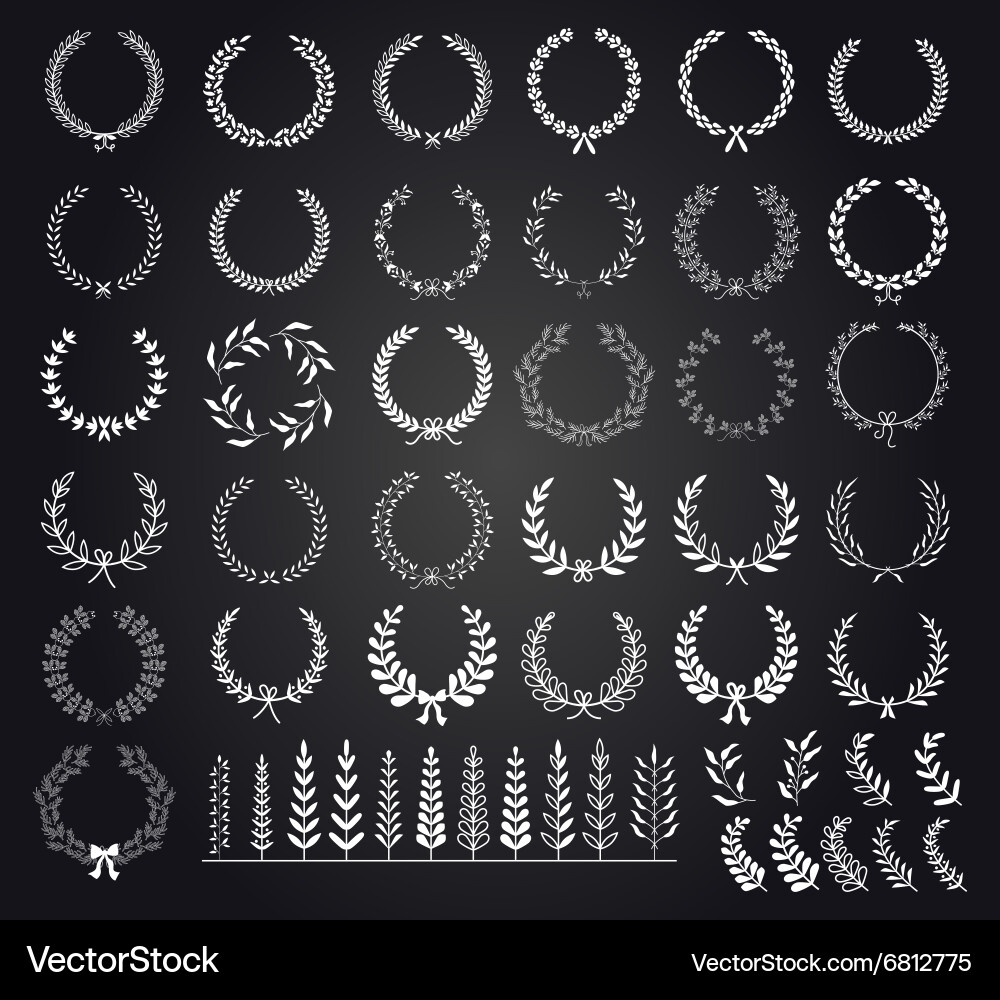Thirty Black Laurel Wreaths Vector Image