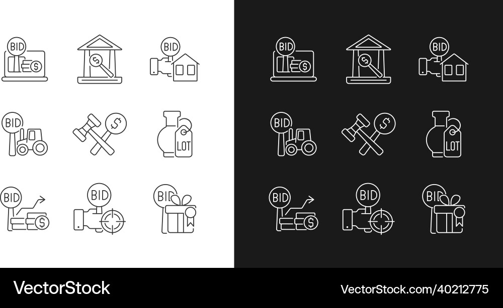 Types of bargaining linear icons set for dark Types of bargaining linear icons set for dark vector image