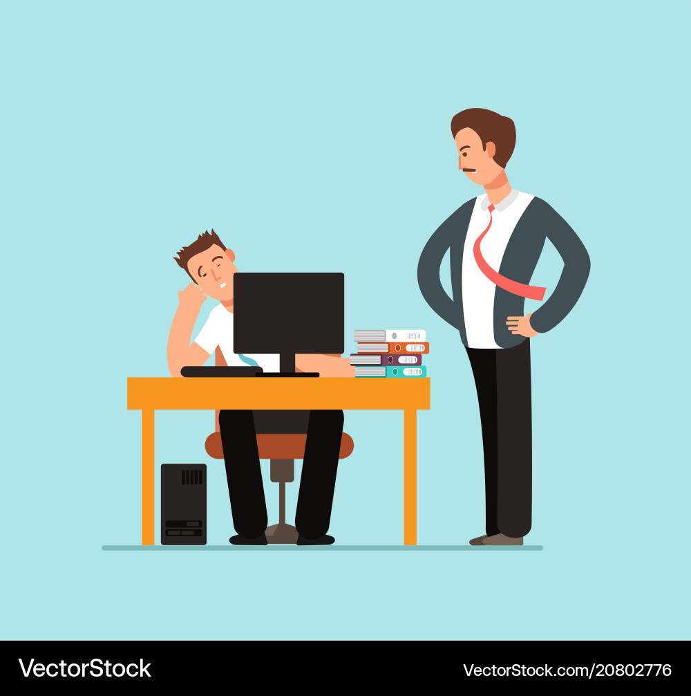 Bored lazy worker at desk behind computer Bored lazy worker at desk behind computer vector image