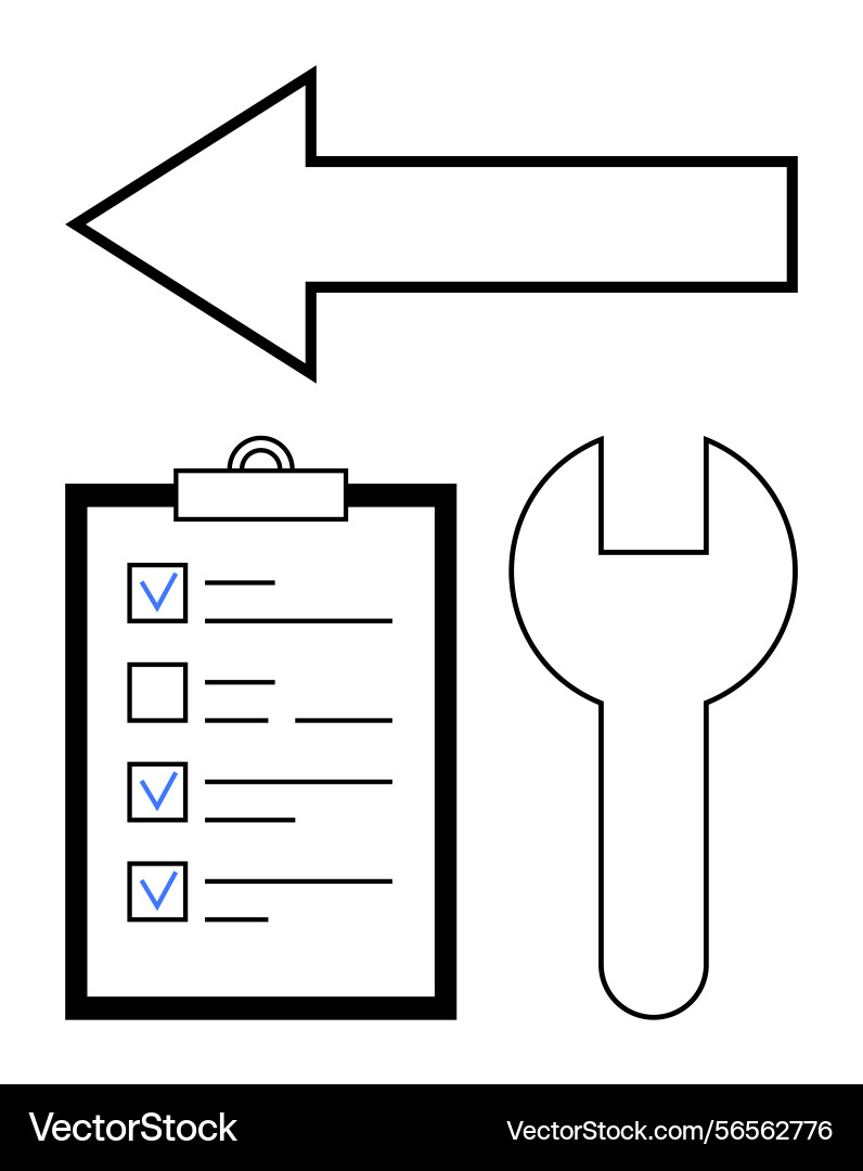 Checklist with wrench and large arrow representing Checklist with wrench and large arrow representing vector image