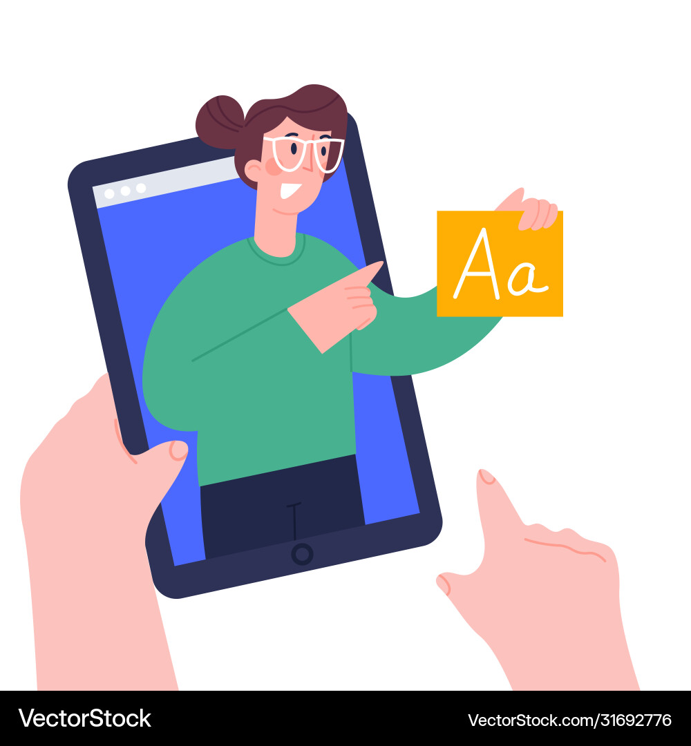 Child hands holing tablet computer using digital Vector Image