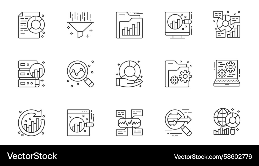 Data analytics icons set in outline stroke design Vector Image