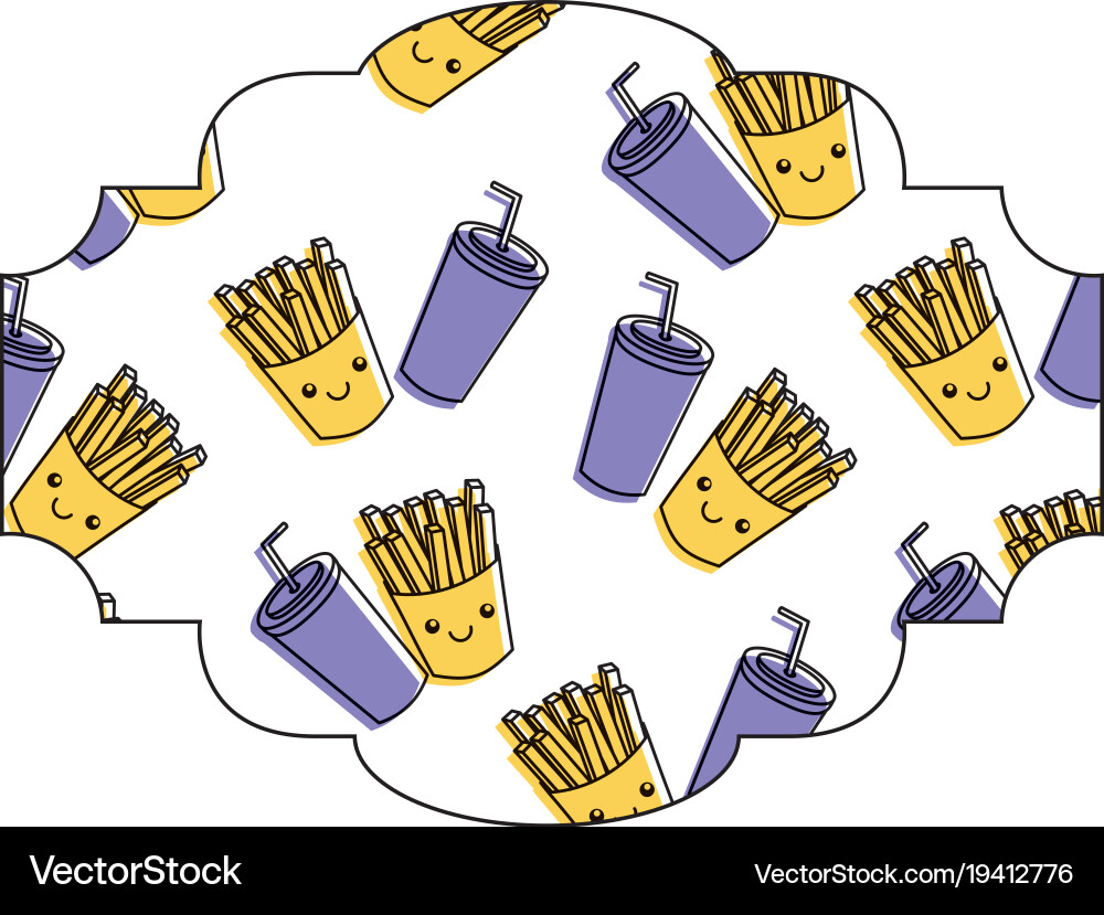 Frame with fast food pattern background Vector Image