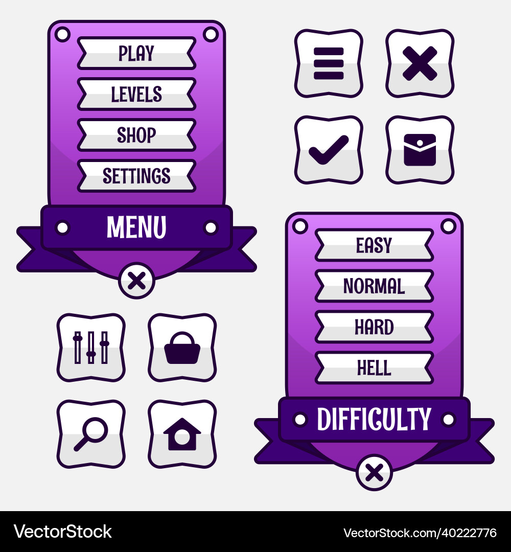 Game template gui kit interface level selection Game template gui kit interface level selection vector image