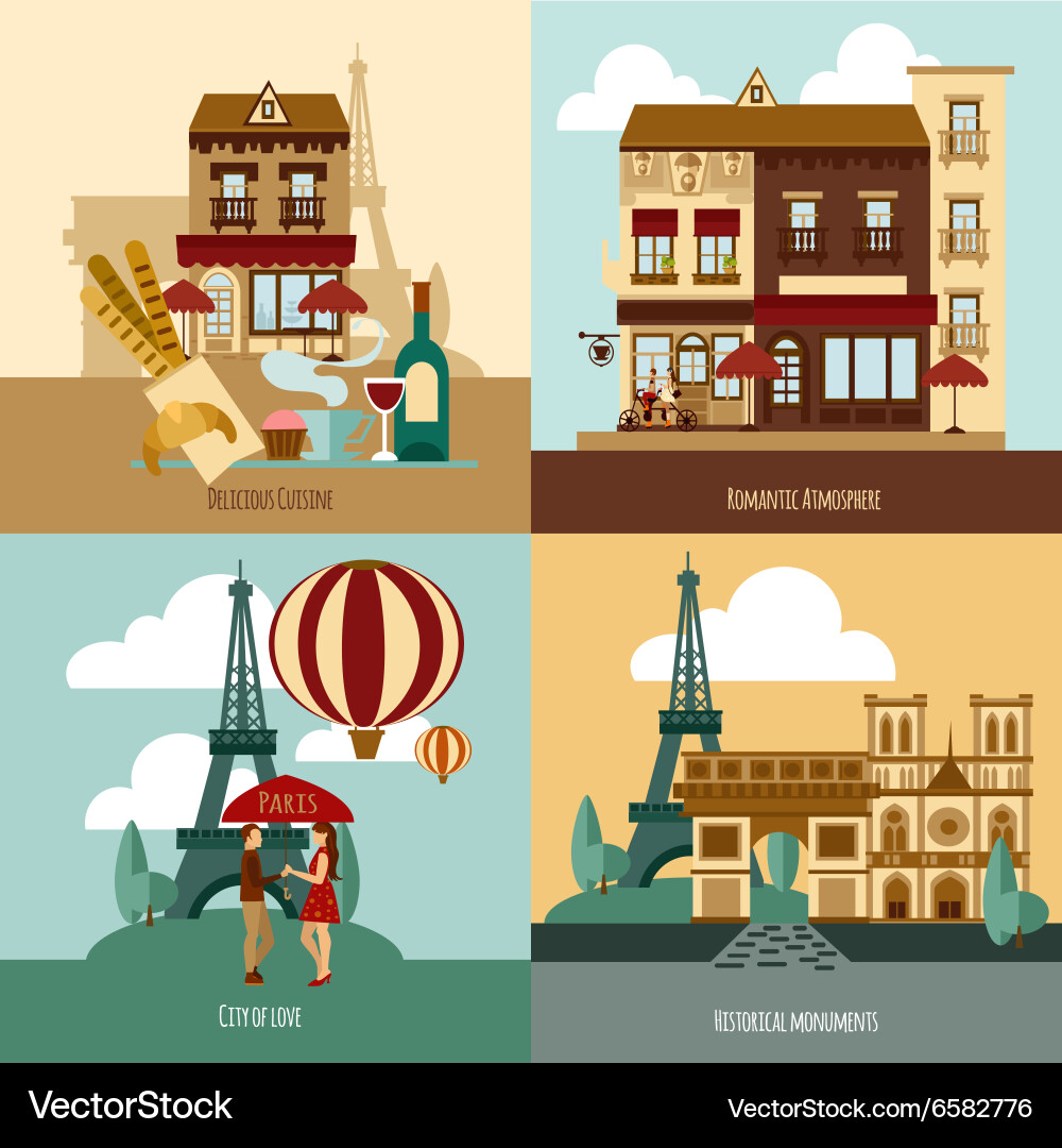 Paris Landmarks & Cuisine Vector Image
