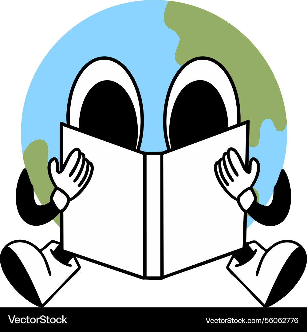 Reading character with globe background expresses Reading character with globe background expresses Vector Image