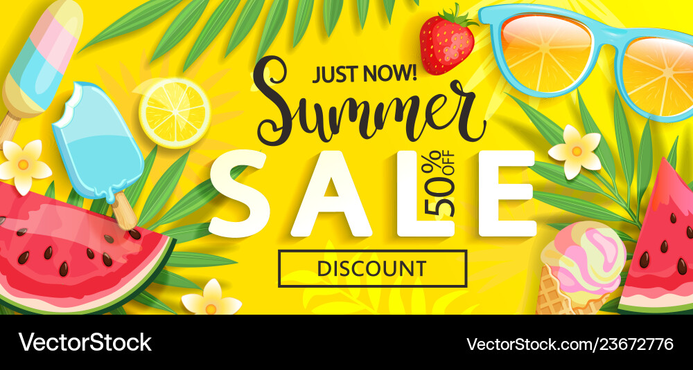 Sale banner with symbols for summer time Sale banner with symbols for summer time vector image