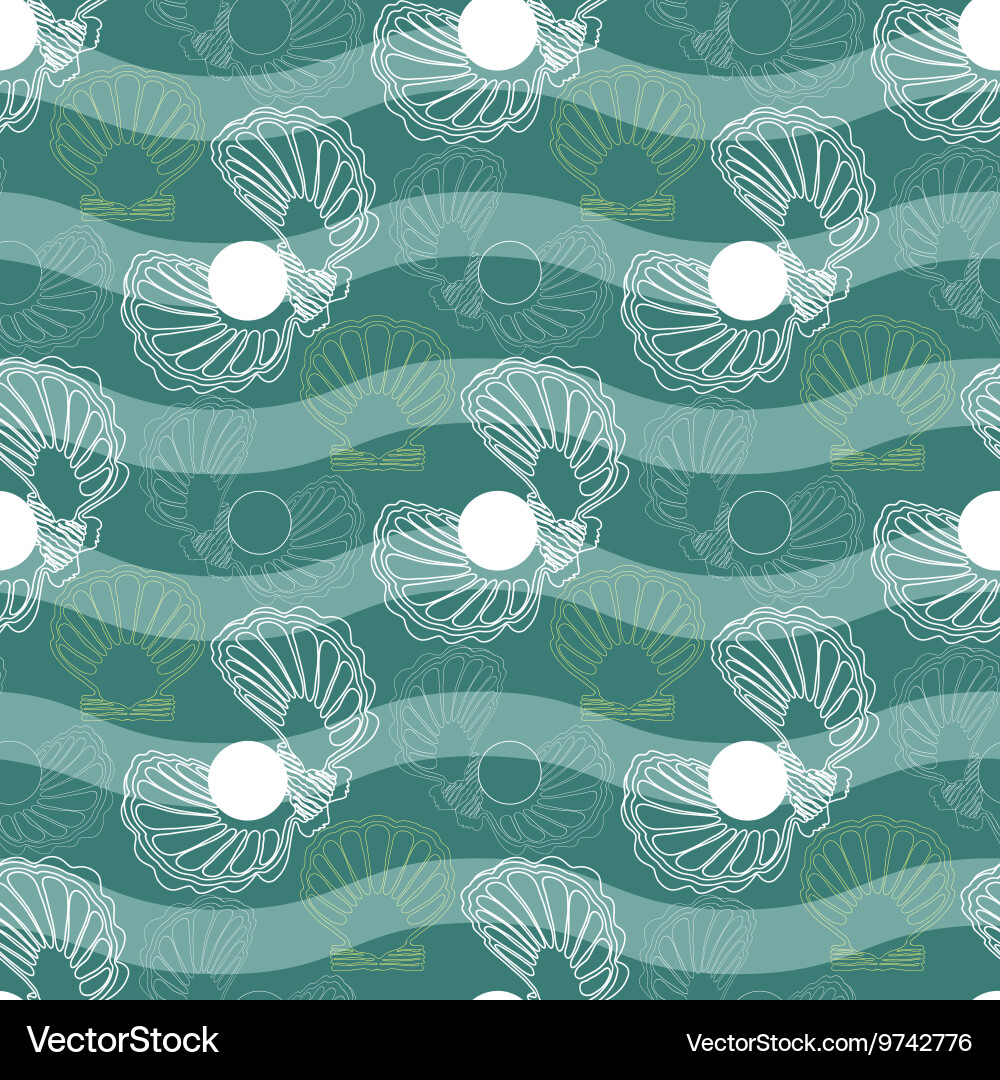 Seamless pattern with waves and shells vector image