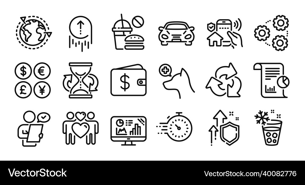 Swipe up timer and report line icons set Swipe up timer and report line icons set vector image