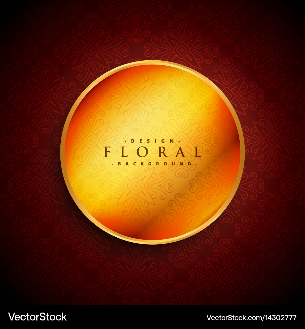 Golden circle frame on red background vector image