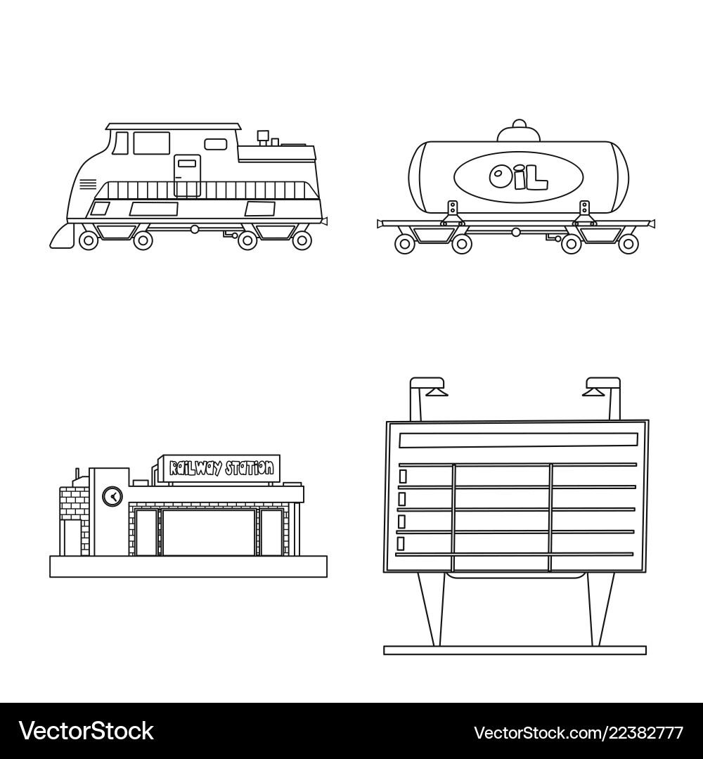 Isolated object of train and station sign set Isolated object of train and station sign set vector image