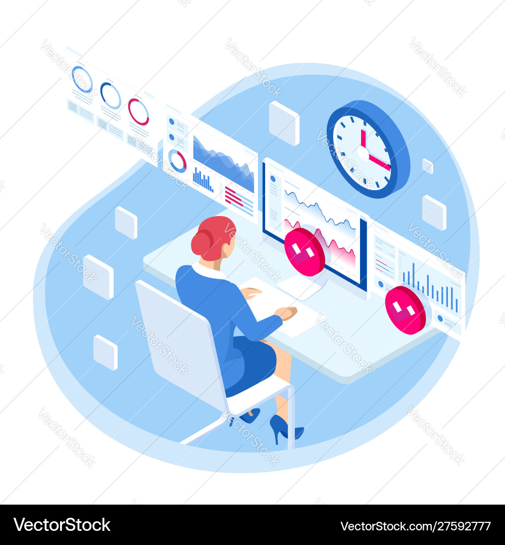 Isometric business data analytics process Vector Image