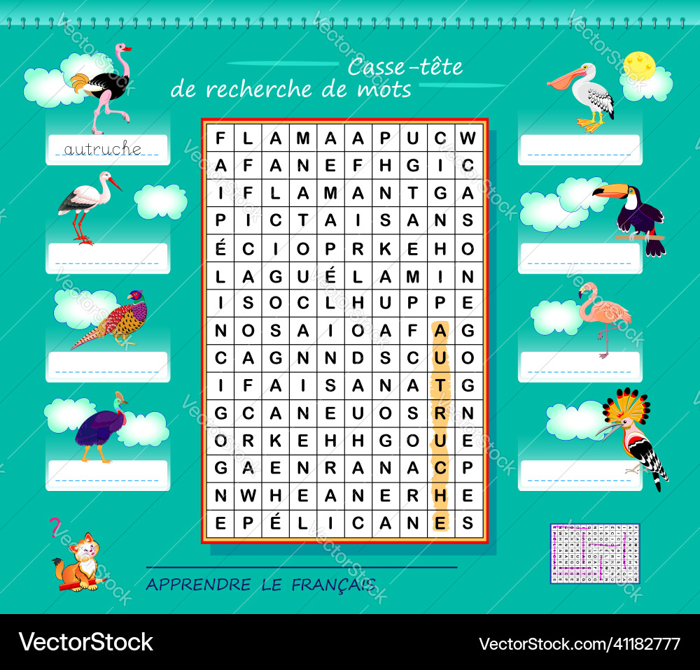 Learn french word search puzzle logic game Learn french word search puzzle logic game vector image