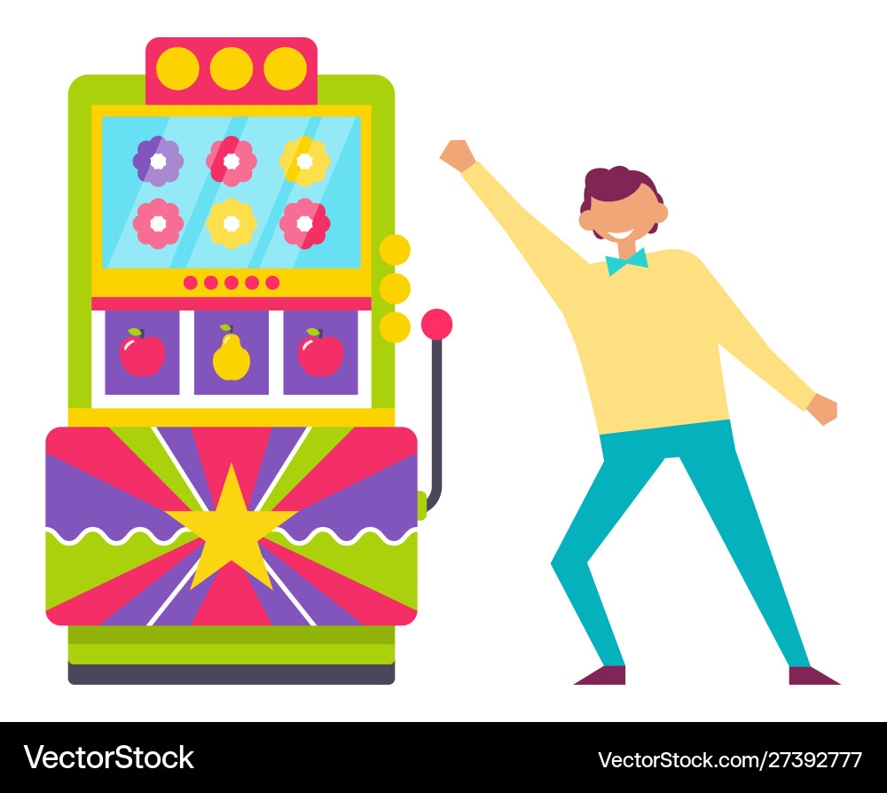 Man playing vintage arcade game machine Man playing vintage arcade game machine vector image